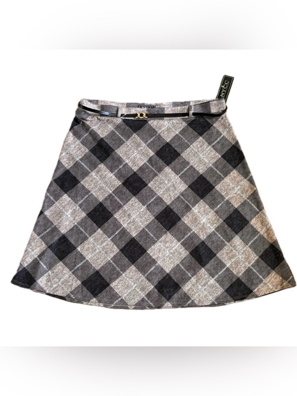 New NYCC Heathered Oatmeal & Black Flannel A Line Skirt Size XL Light Academia